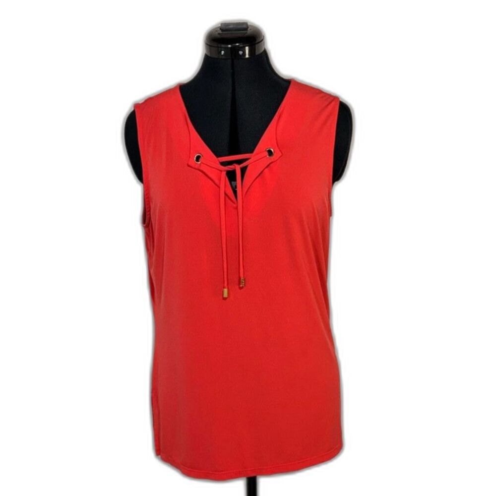 Ellen Tracy Coral Lace Up V-Neck Sleeveless Top
